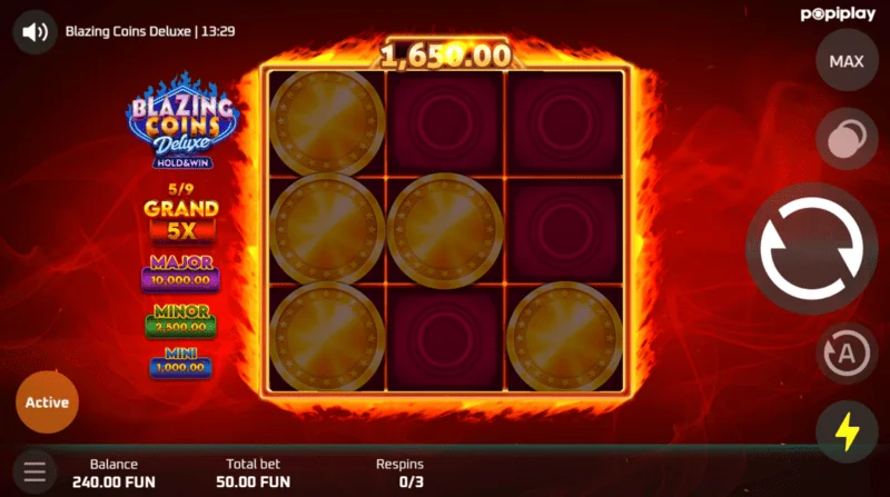 Blazing Coins Deluxe skrin permainan respin
