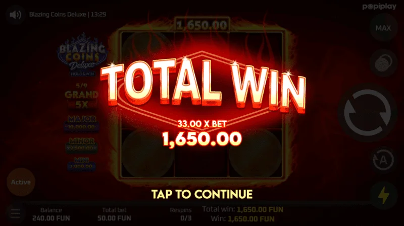 Blazing Coins Deluxe jumlah kemenangan respin